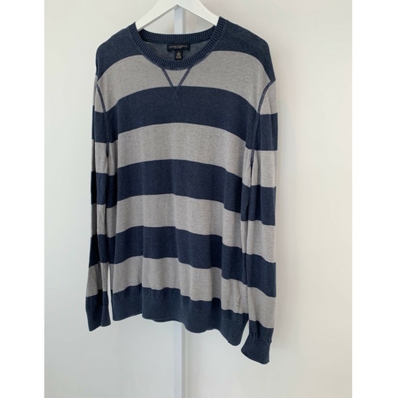 BANANA REPUBLIC NAVY BLUE GRAY STRIPE SWEATER XL - Picture 8 of 15